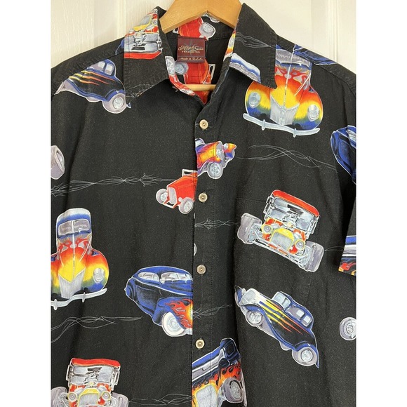 Vintage Hot Rat Rod Hawaiian Shirt Men's L Single Stitch High Seas Trading Co. - Picture 2 of 11